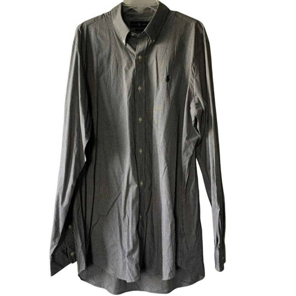 ralph lauren shirt men xl long sleeves blue white check Gingham 17.5